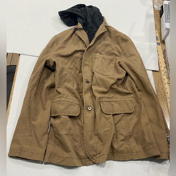 Express Mens Hooded Khaki/grey Zip Button Jacket Size Small - Picture 3 of 6